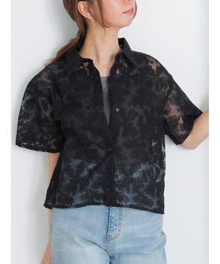 Te chichi オーガンジー刺繍ハーフスリーブシャツ