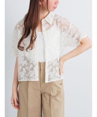 Te chichi オーガンジー刺繍ハーフスリーブシャツ オフホワイト