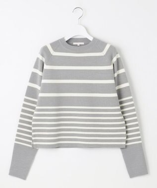 自由区 【スタイリストコラボ・洗える】ウールミラノボーダー ニット ライトグレー×オフ