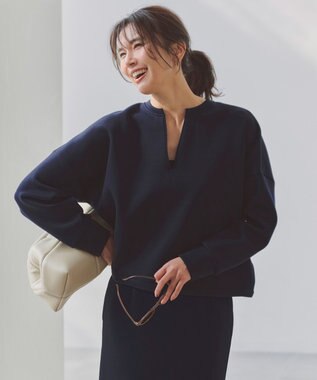 UNFILO BEAUTY FORM JERSEY キーネック トップス ネイビー