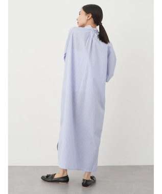 earth music&ecology ボウタイシャツワンピース Stripe Blue