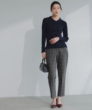 ANY SIS S CICA加工 襟デザイン ニット ネイビー