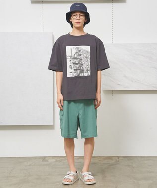 J.PRESS YORK STREET 【UNISEX】リネンライクイージーカーゴ ハーフパンツ ライトグリーン系