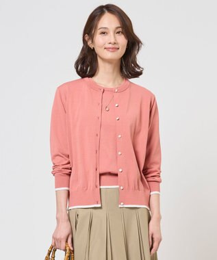 J.PRESS LADIES BASIC HT COTTON クルーネック カーディガン ローズピンク系
