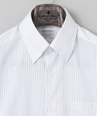 GOTAIRIKU 春夏向け【形態安定】SUMMERPREMIUMPLEATS_スナップダウンカラー 半袖ドレスシャツ(25年モデル) 白地×ネイビーストライプ