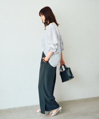 YECCA VECCA タックスリーブスキッパーブラウス Stripe White