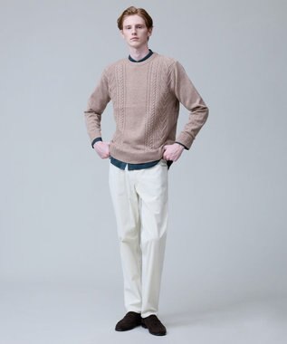 J.PRESS MEN ウール×カシミヤの上質素材【Cash Lamb's Wool】ケーブルクルーネック ニット_25年モデル ベージュ系