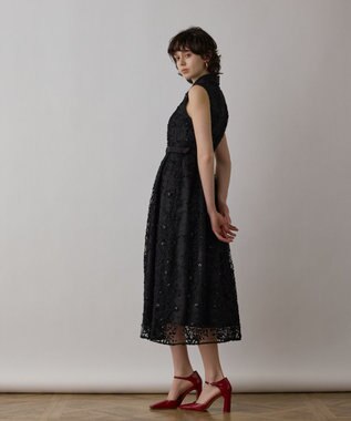 GRACE CONTINENTAL フラワーライン刺繍ワンピース ブラック