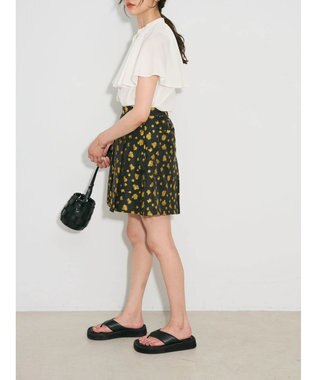 Green Parks タック入りジャガードキュロットパンツ Flower