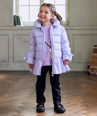 ANY KIDS 【フード取り外し/洗濯機可能】中綿フリル リボンコート ラベンダー