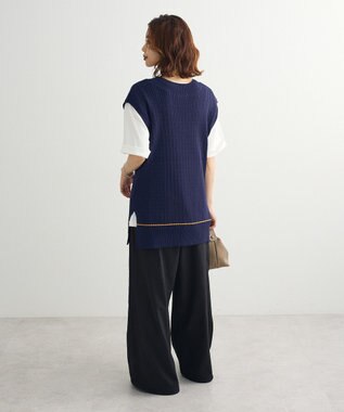Green Parks 裾ラインケーブルニットベスト Navy