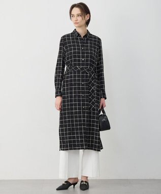 ICB L 【30th ANNIVERSARY】 ウィンドウペンプリント シャツワンピース ブラック×アイボリー