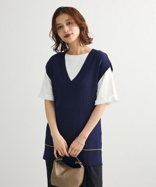Green Parks 裾ラインケーブルニットベスト Navy