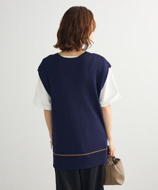 Green Parks 裾ラインケーブルニットベスト Navy