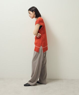 Green Parks 裾ラインケーブルニットベスト Orange