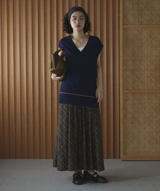 Green Parks 裾ラインケーブルニットベスト Navy