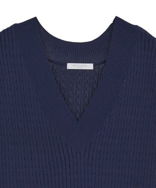 Green Parks 裾ラインケーブルニットベスト Navy