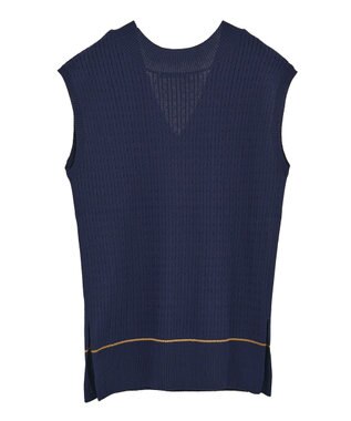Green Parks 裾ラインケーブルニットベスト Navy