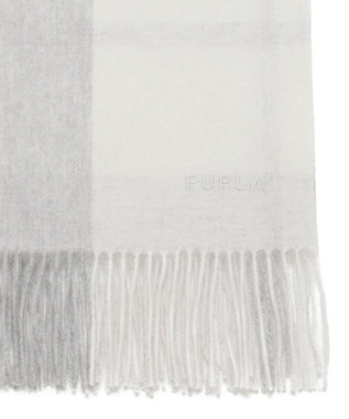 MOONBAT FURLA ウール混ラメ入りブロックチェックストールマフラー／幅50cm グレー