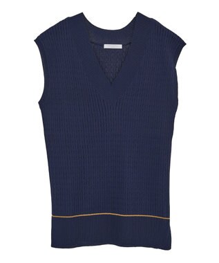 Green Parks 裾ラインケーブルニットベスト Navy
