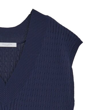Green Parks 裾ラインケーブルニットベスト Navy