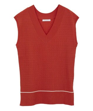 Green Parks 裾ラインケーブルニットベスト Orange