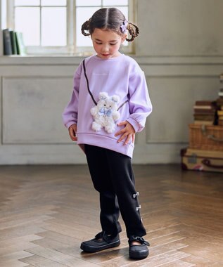 ANY KIDS アニマルポシェット 裏シャギー トレーナー ラベンダー×ネコ