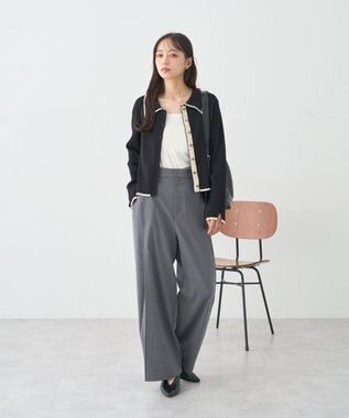 earth music&ecology バイカラートリムニットカーディガン Black