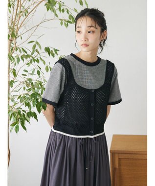 CRAFT STANDARD BOUTIQUE 配色メッシュニットビスチェ Black