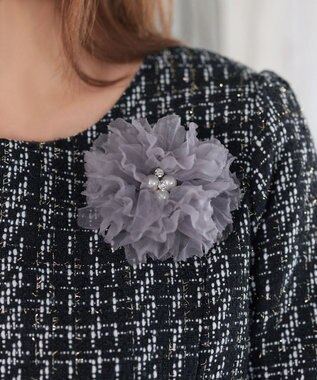 Tiaclasse チュールフラワーコサージュ パープルグレー