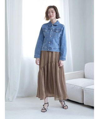 YECCA VECCA 箔プリントシアーギャザースカート Brown