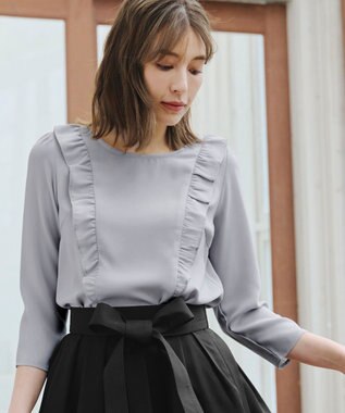 Tiaclasse 【洗える】フリルブラウス ライトグレー