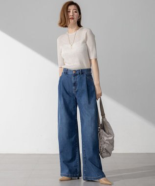 23区 S 【洗える】シャイニーシアー リブ ニット アイボリー系