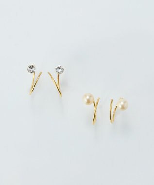 Phoebe 【金属アレルギー対応】ダブルループストーンピアス/ニッケルフリー クリア