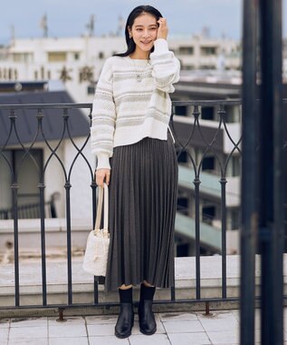 ANY パターンボーダーニット エクリュ系