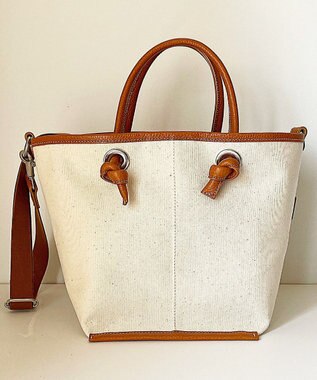 Hekhèr Le Style de Vie 【日本製 / 2WAY】コットンキャンバス×シュリンクレザー ノットハンドバッグ medium キャメル