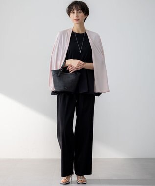 23区 L 【洗える】リネンレーヨンストレッチ ドロスト ワイド パンツ ブラック系