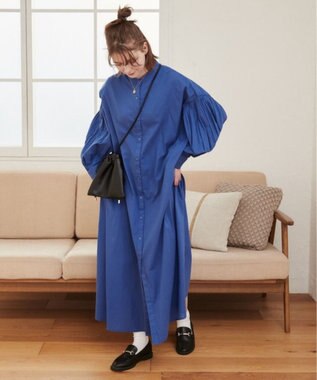 WEGO 【ANGIE VINTAGE】ボリュームスリーブ バンドカラー シャツワンピース ロイヤルブルー