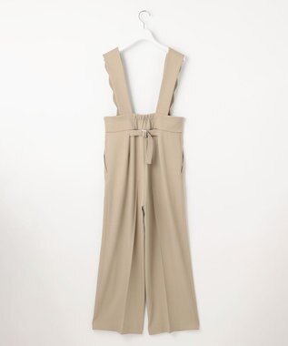 Feroux 【洗える】スカラップデザイン・サスペンダー付きパンツ ベージュ系
