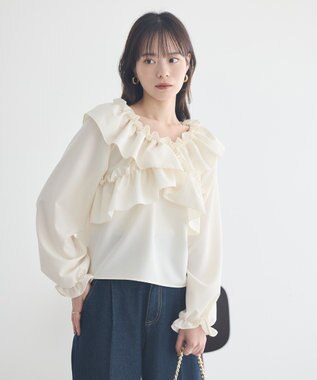 earth music&ecology フリルオフショルブラウス Ivory
