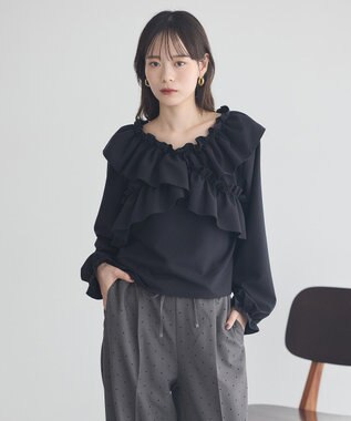 earth music&ecology フリルオフショルブラウス Black