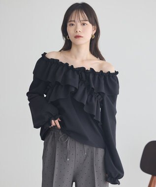 earth music&ecology フリルオフショルブラウス Black