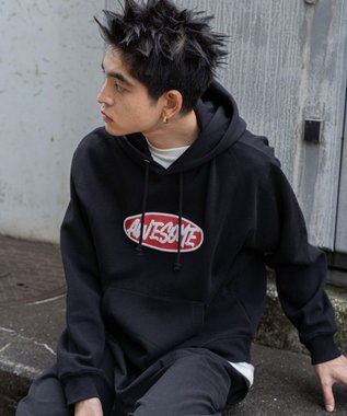 WEGO 【ユニセックス着用ITEM】リラックスフィットオーバルロゴパーカー ブラック