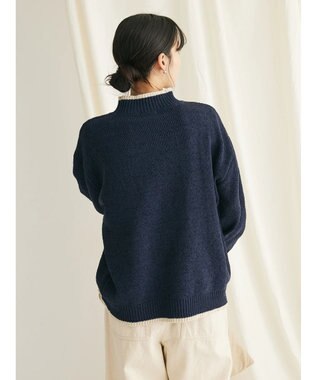 CRAFT STANDARD BOUTIQUE 洗えるモールニット配色プルオーバー Navy