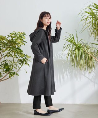Tiaclasse ウール調フレアフードコート チャコールグレー