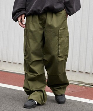 WEGO 【ウエストゴム】イージーワイドカーゴパンツ カーキ