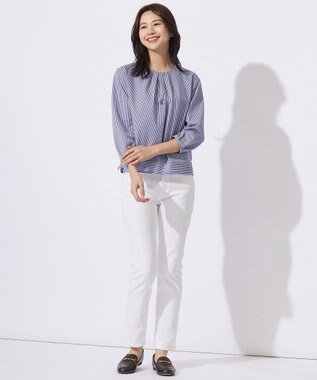 J.PRESS LADIES S 【WEB限定カラーあり】ストライプジャカード フロントタック カットソー ネイビー系1