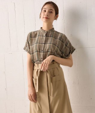 組曲 【洗える】シアーチェック 半袖ブラウス ベージュ系5