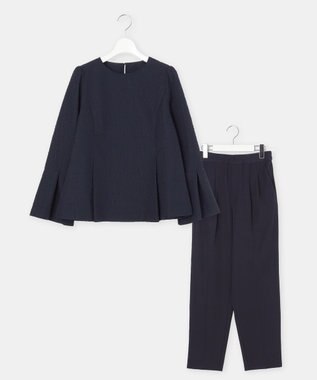 Feroux 【セットアイテム】美シルエット ブラウス×パンツ セットアップ ネイビー系