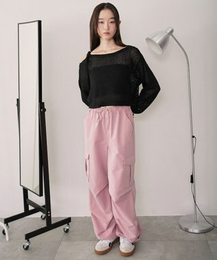 WEGO モヘアタッチ2WAYワンショルニット ブラック